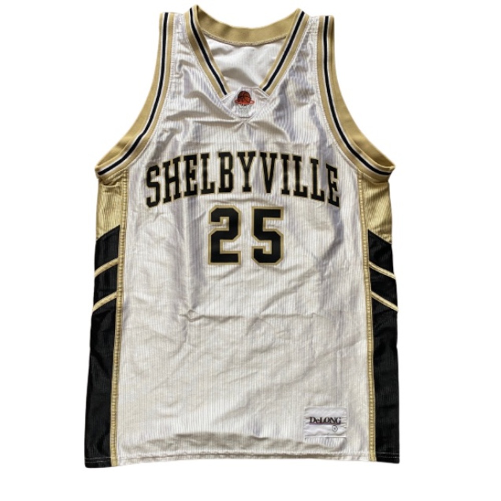 Delong Shelbyville #25 Basketball White Jersey / Size Medium